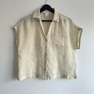 C&C California Cream Short-Sleeve 100% Linen Button-Up Small